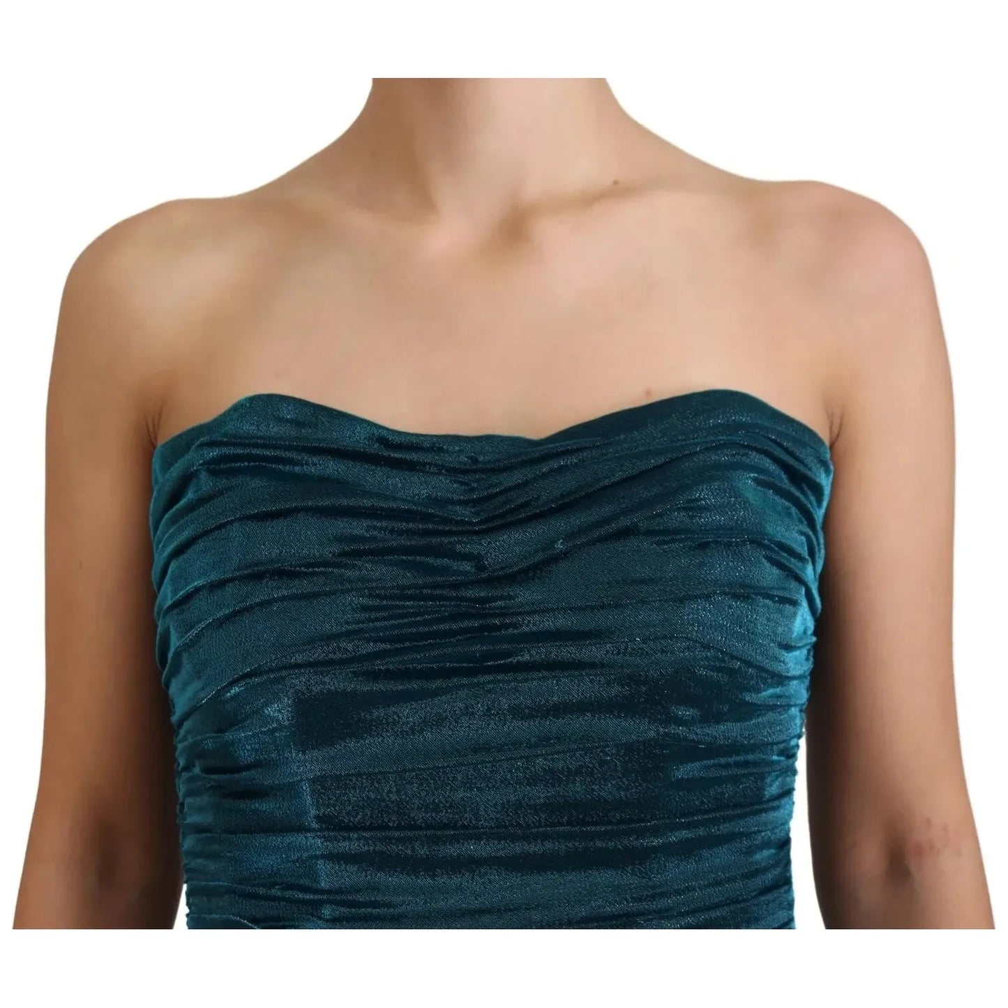 Dolce & Gabbana Silk Blend Blue Satin Fitted Strapless Dress Dolce & Gabbana Tan