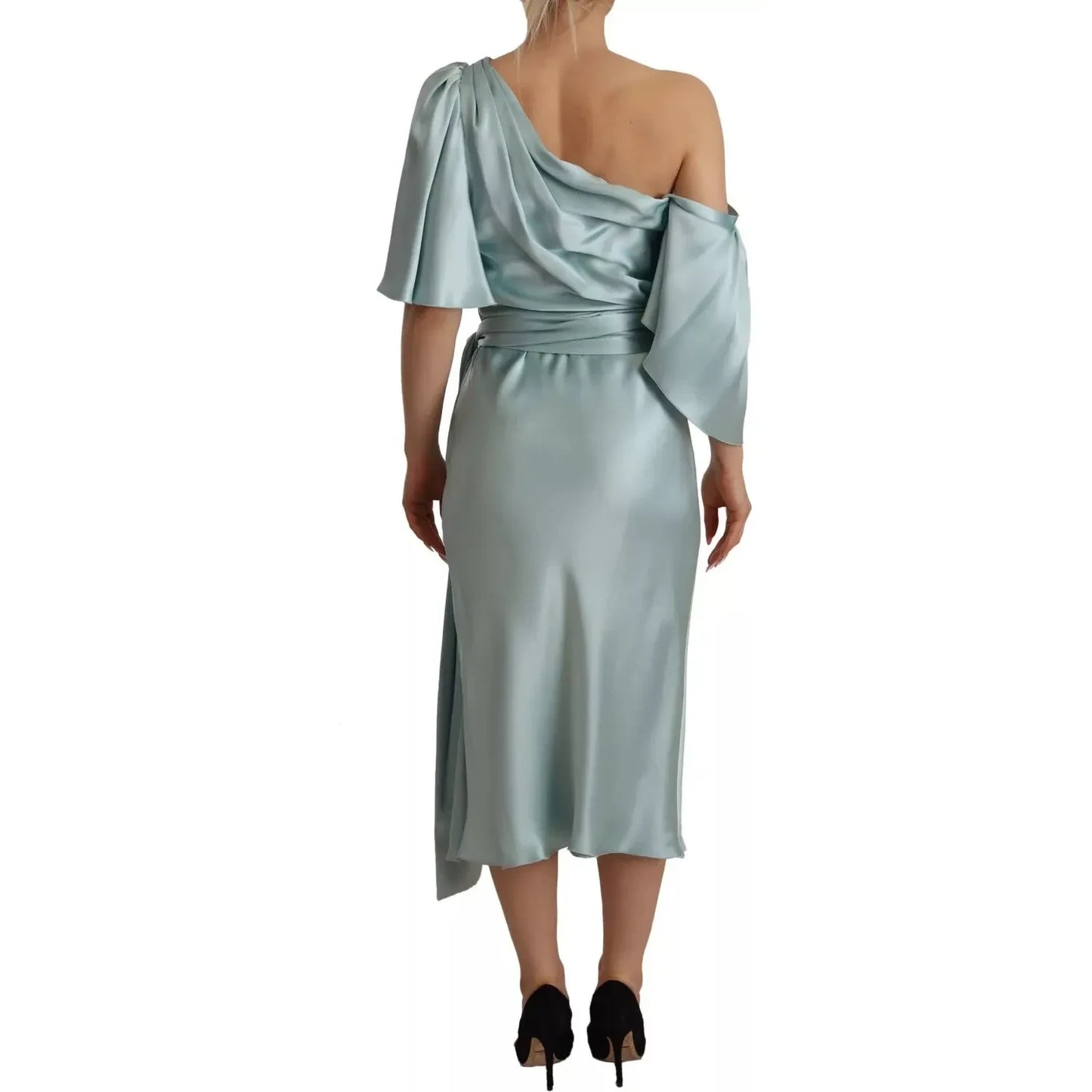 Dolce & Gabbana Silk Mint Green Fit Cut One Shoulder Midi Dress Dolce & Gabbana Light Slate Gray