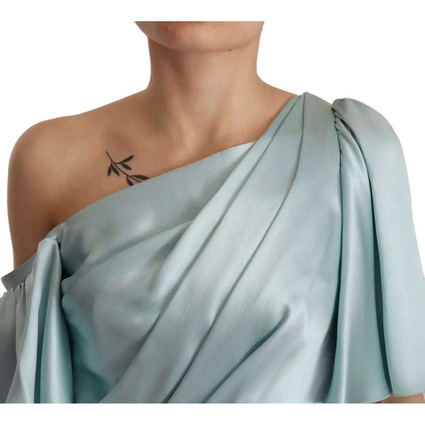 Dolce & Gabbana Silk Mint Green Fit Cut One Shoulder Midi Dress Dolce & Gabbana Dark Gray
