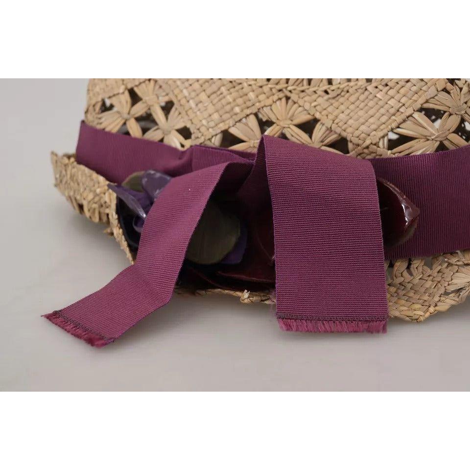 Dolce & Gabbana Brown Ribbon Floral Embellished Straw Hat Dolce & Gabbana Dark Gray