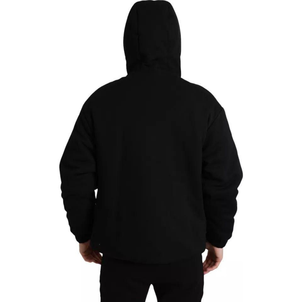 Dolce & Gabbana Black Cotton Hooded Logo Bomber Jacket Dolce & Gabbana Black
