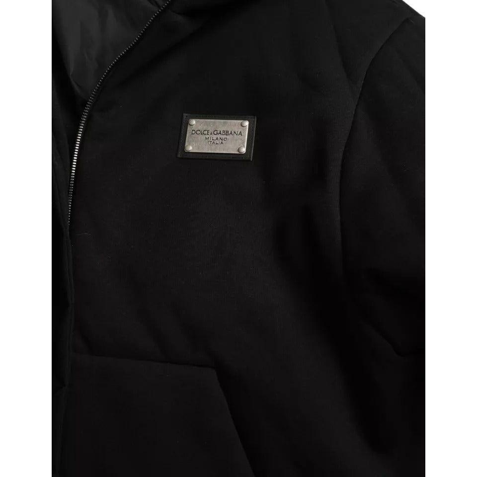 Dolce & Gabbana Black Cotton Hooded Logo Bomber Jacket Dolce & Gabbana Black