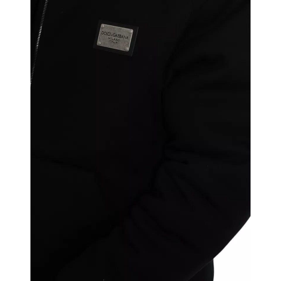Dolce & Gabbana Black Cotton Hooded Logo Bomber Jacket Dolce & Gabbana Black