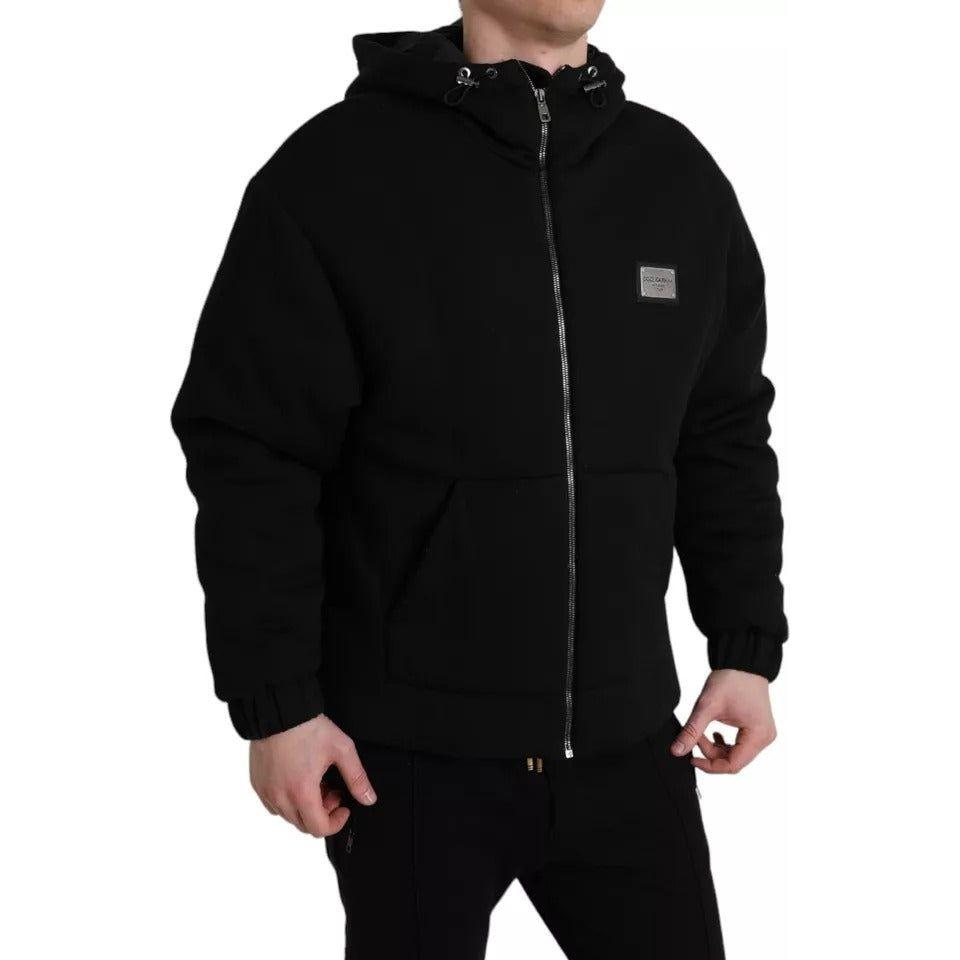 Dolce & Gabbana Black Cotton Hooded Logo Bomber Jacket Dolce & Gabbana Black