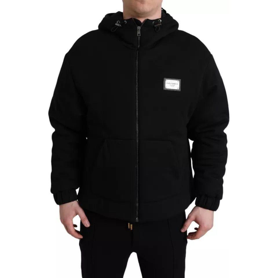 Dolce & Gabbana Black Cotton Hooded Logo Bomber Jacket Dolce & Gabbana Black