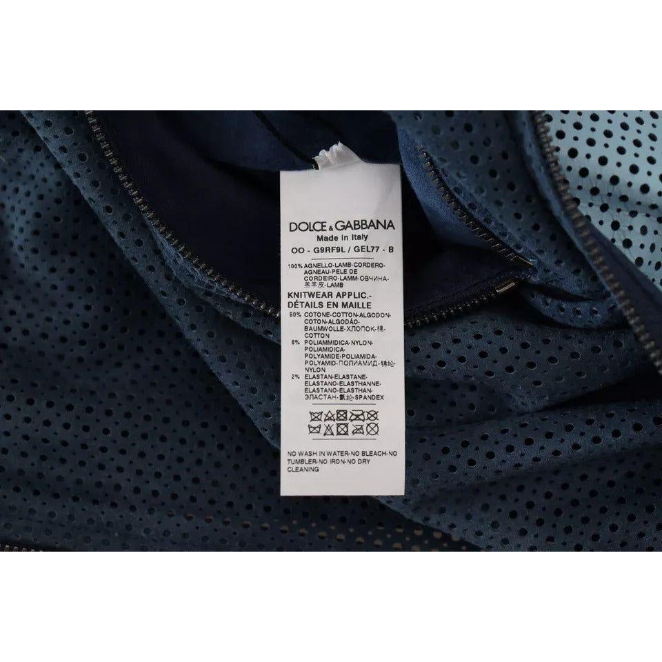 Dolce & Gabbana Blue Leather Perforated Full Zip Jacket Dolce & Gabbana Black