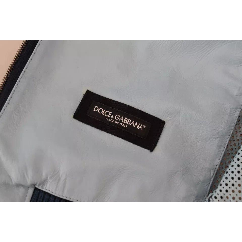 Dolce & Gabbana Blue Leather Perforated Full Zip Jacket Dolce & Gabbana Dark Gray