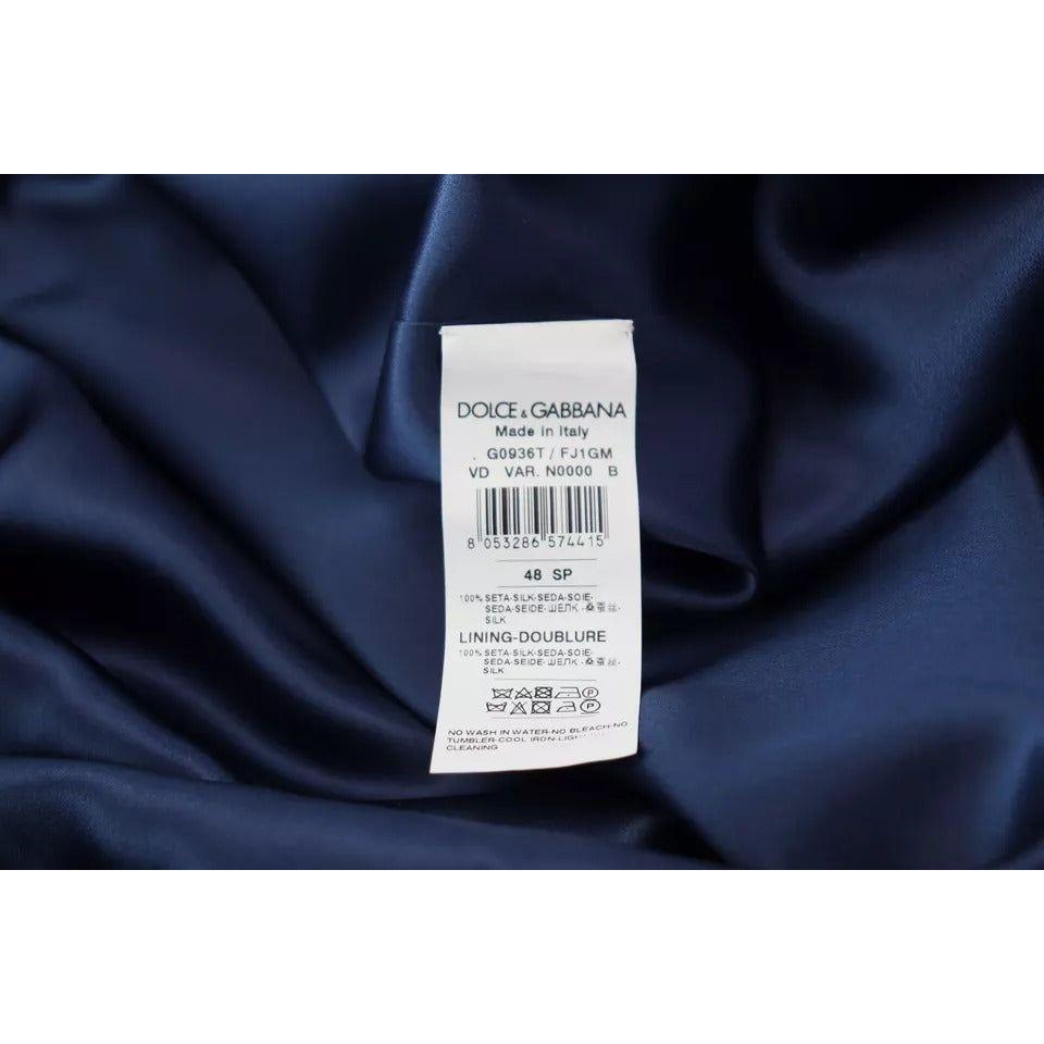 Dolce & Gabbana Blue Satin Silk Waist Belt Robe Jacket Dolce & Gabbana Dark Slate Gray