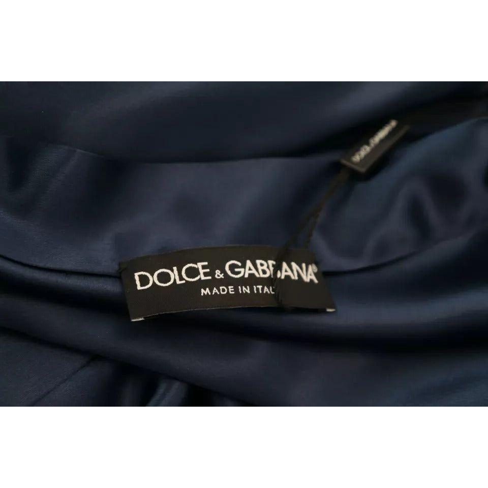Dolce & Gabbana Blue Satin Silk Waist Belt Robe Jacket Dolce & Gabbana Dark Slate Gray