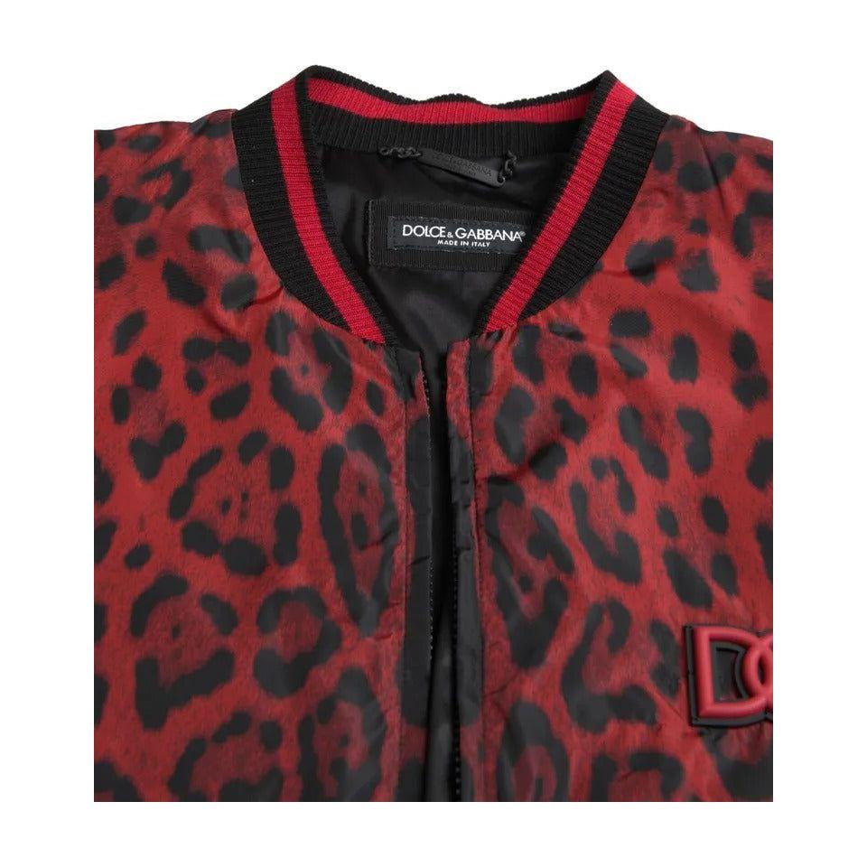 Dolce & Gabbana Red Leopard Bomber Short Coat Jacket Dolce & Gabbana Dark Slate Gray