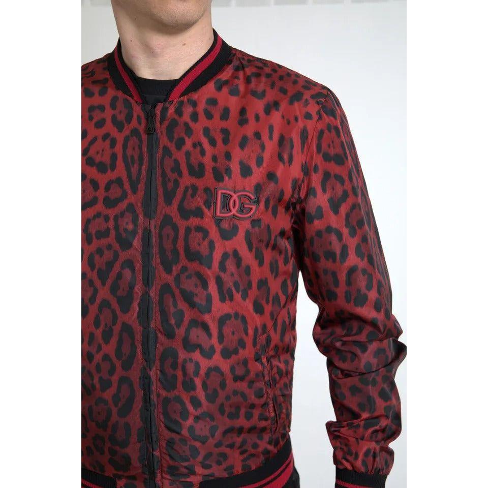 Dolce & Gabbana Red Leopard Bomber Short Coat Jacket Dolce & Gabbana Dark Slate Gray