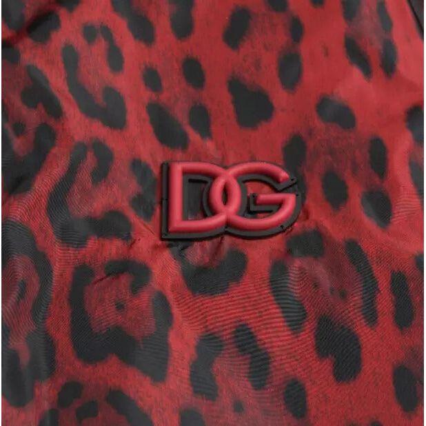 Dolce & Gabbana Red Leopard Bomber Short Coat Jacket Dolce & Gabbana Saddle Brown