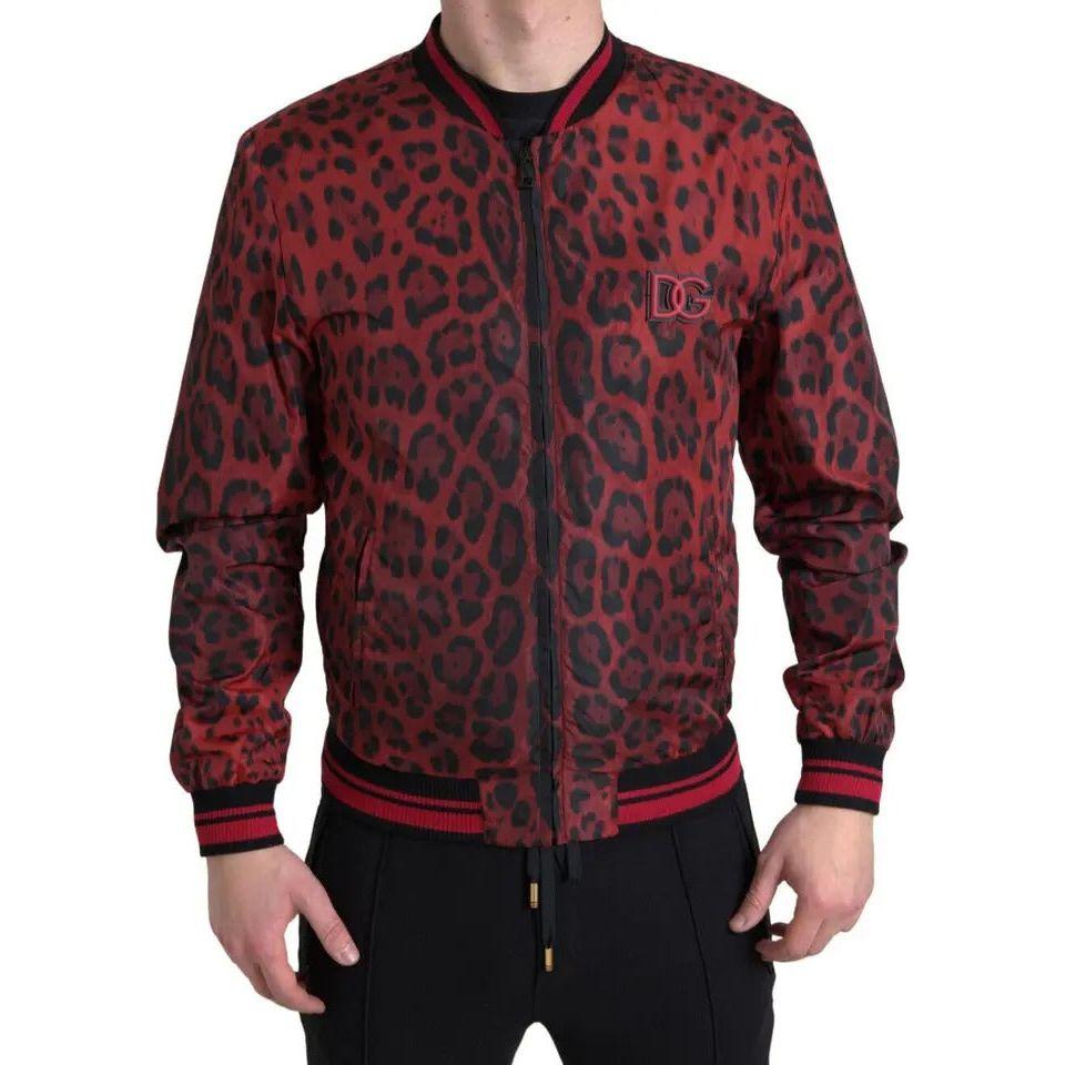 Dolce & Gabbana Red Leopard Bomber Short Coat Jacket Dolce & Gabbana Dark Slate Gray