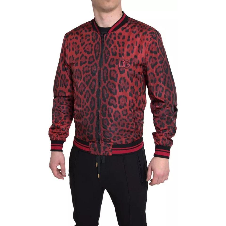 Dolce & Gabbana Red Leopard Bomber Short Coat Jacket Dolce & Gabbana Dark Slate Gray