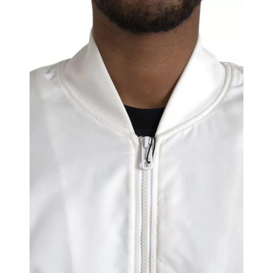 Dolce & Gabbana White Bomber Long Sleeves Full Zip Jacket Dolce & Gabbana Light Gray