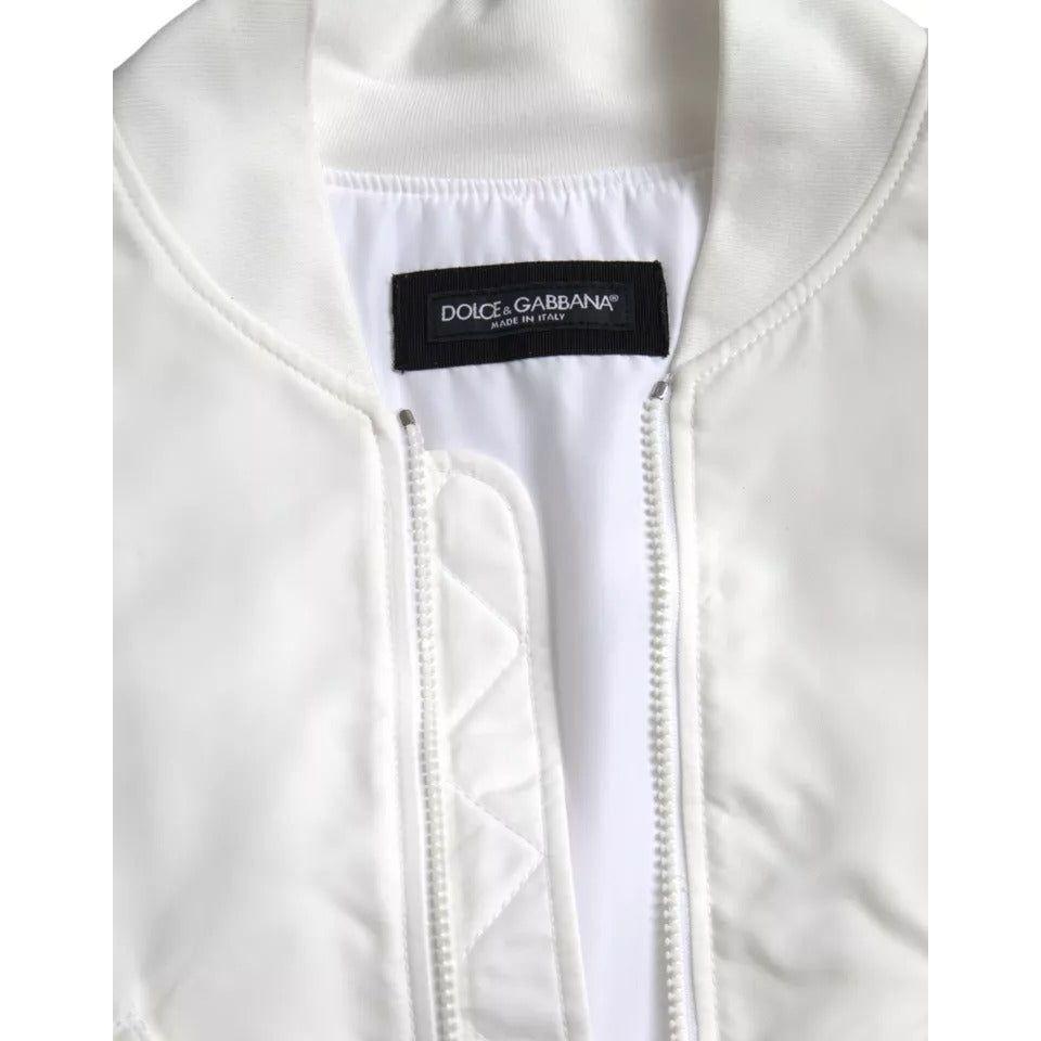 Dolce & Gabbana White Bomber Long Sleeves Full Zip Jacket Dolce & Gabbana Light Gray