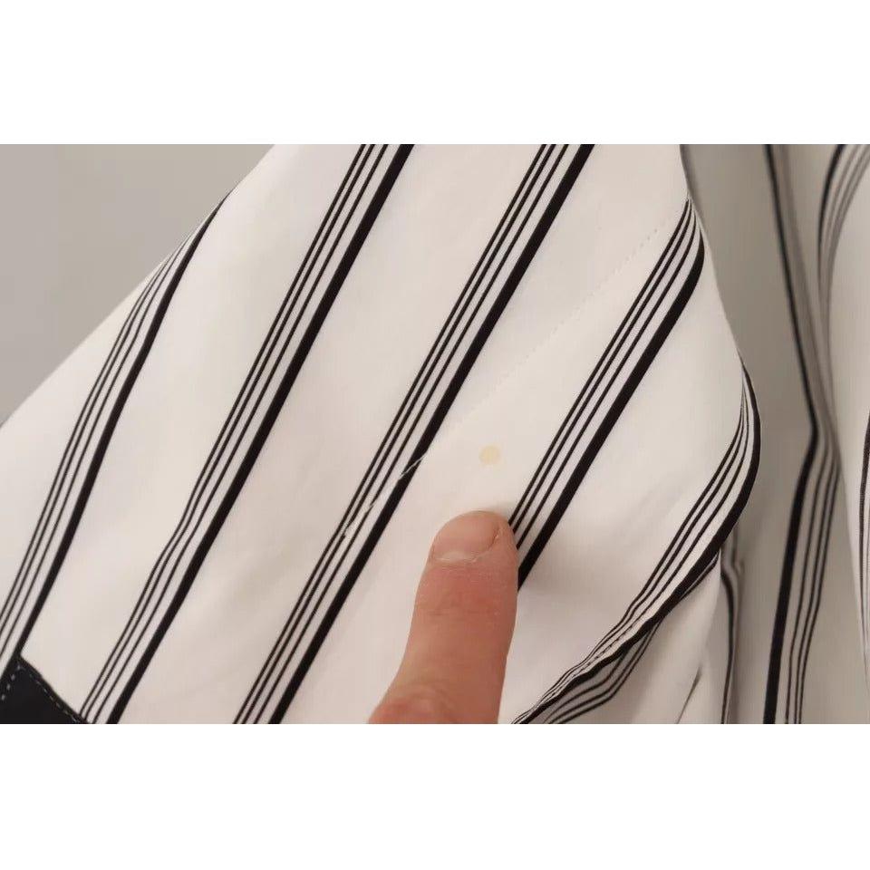 Dolce & Gabbana White Striped Cotton Robe Coat Wrap Jacket Dolce & Gabbana Gray