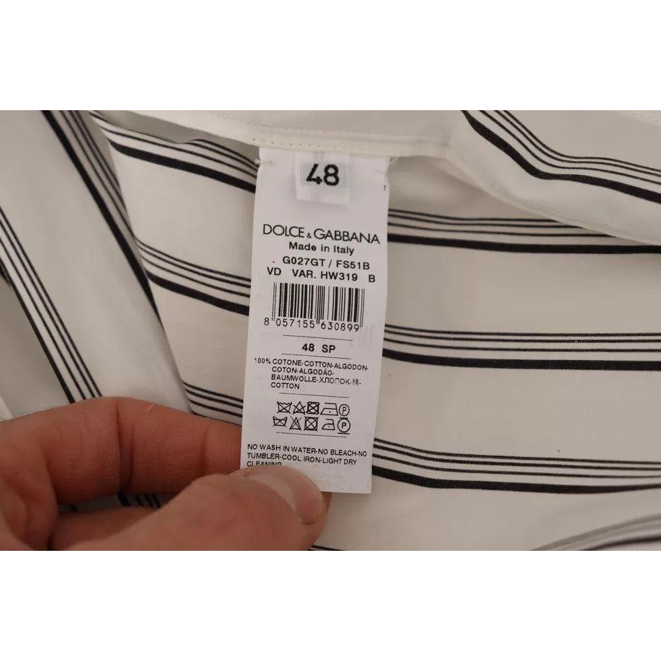 Dolce & Gabbana White Striped Cotton Robe Coat Wrap Jacket Dolce & Gabbana Dark Gray