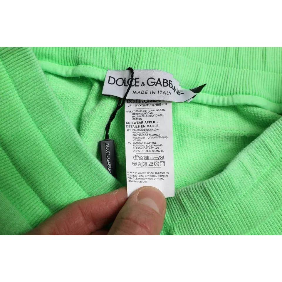 Dolce & Gabbana Neon Green Cotton Stretch Jogger Sweatpants Pants Dolce & Gabbana Dark Sea Green