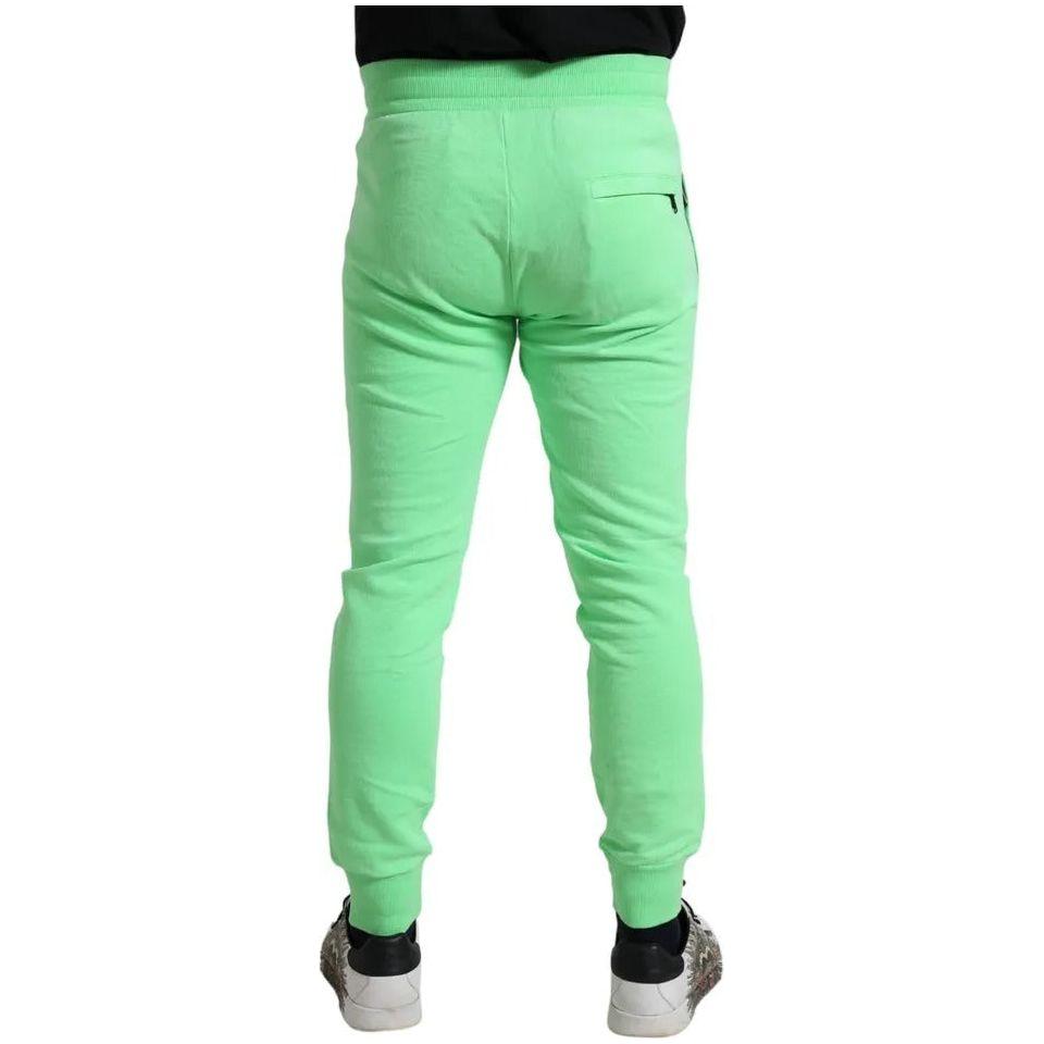 Dolce & Gabbana Neon Green Cotton Stretch Jogger Sweatpants Pants Dolce & Gabbana Dark Sea Green