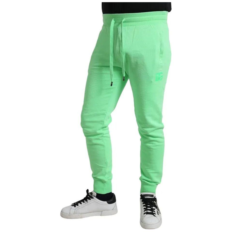 Dolce & Gabbana Neon Green Cotton Stretch Jogger Sweatpants Pants Dolce & Gabbana Dark Sea Green