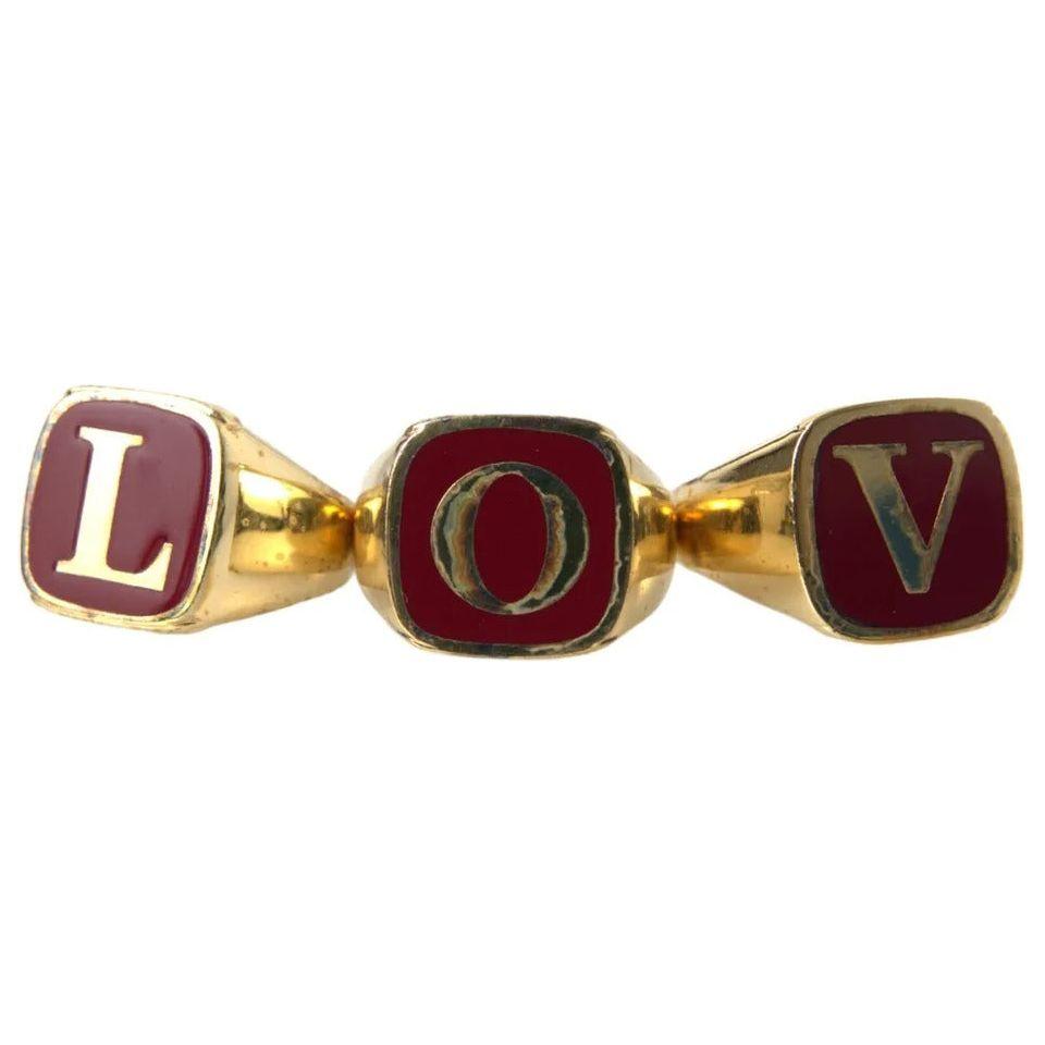 Dolce & Gabbana Gold Brass LOVE Enamel Set of 3 Ring Ring Dolce & Gabbana Saddle Brown