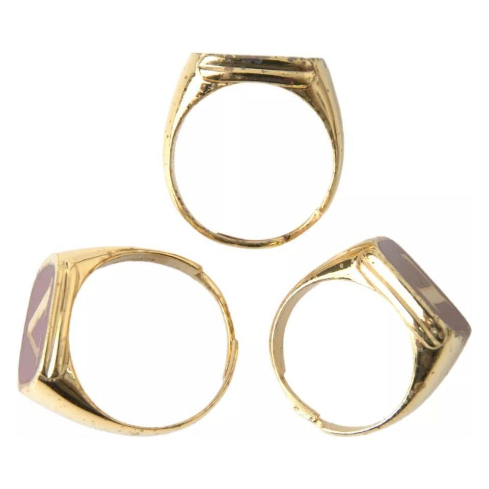 Dolce & Gabbana Gold Brass LOVE Enamel Set of 3 Ring Ring Dolce & Gabbana Tan