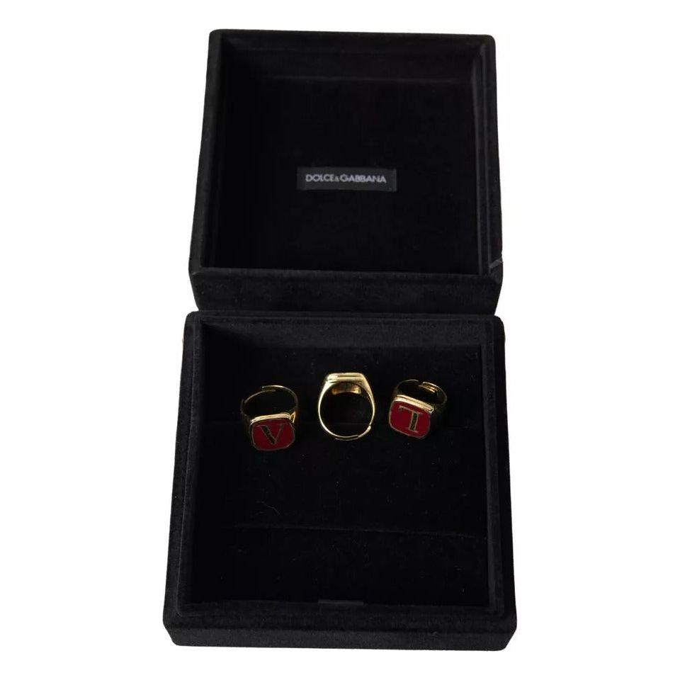 Dolce & Gabbana Gold Brass LOVE Enamel Set of 3 Ring Ring Dolce & Gabbana Black