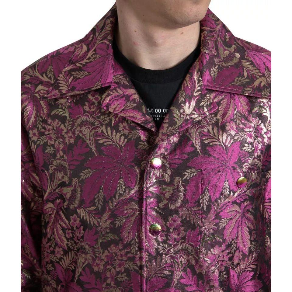 Dolce & Gabbana Fuchsia Pink Floral Jacquard Button Down Shirt Dolce & Gabbana Dark Olive Green
