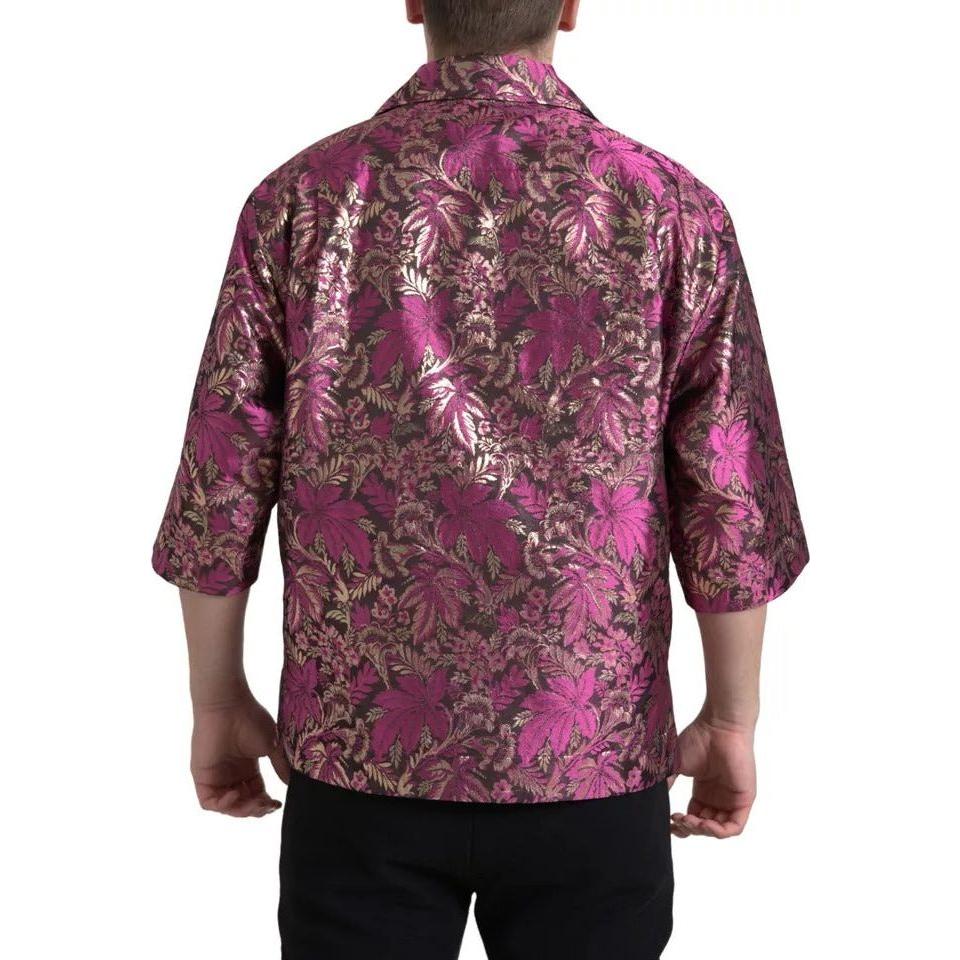 Dolce & Gabbana Fuchsia Pink Floral Jacquard Button Down Shirt Dolce & Gabbana Dim Gray