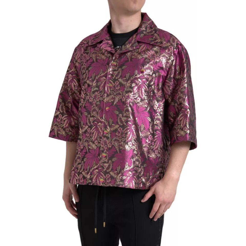 Dolce & Gabbana Fuchsia Pink Floral Jacquard Button Down Shirt Dolce & Gabbana Dim Gray