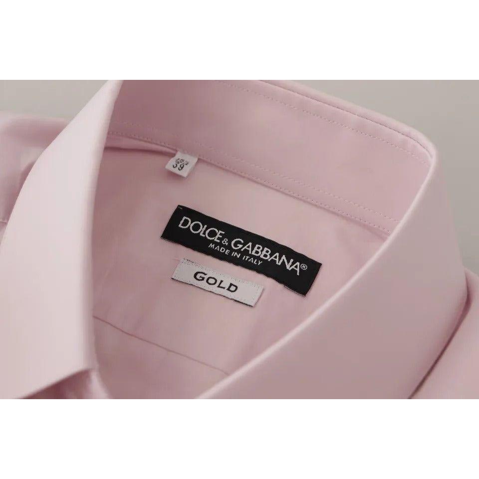 Dolce & Gabbana Light Pink Cotton Dress Formal Men GOLD Shirt Dolce & Gabbana Dark Gray