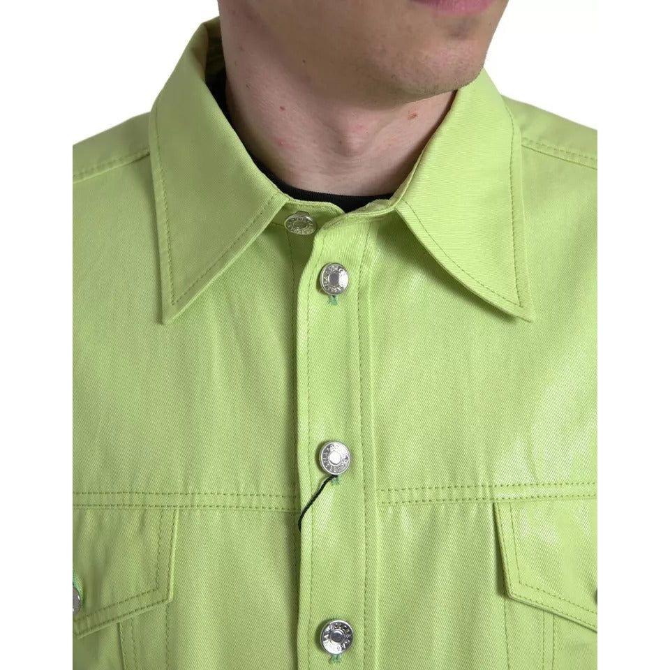 Dolce & Gabbana Green Cotton Collared Casual Button Down Shirt Dolce & Gabbana Dark Khaki