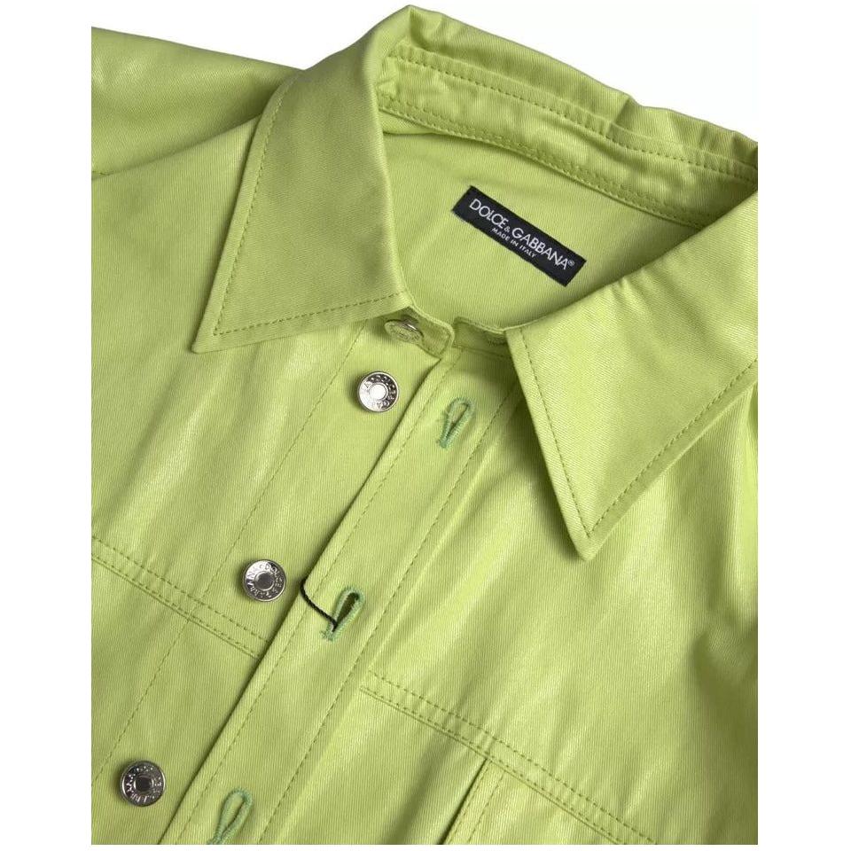 Dolce & Gabbana Green Cotton Collared Casual Button Down Shirt Dolce & Gabbana Dark Khaki
