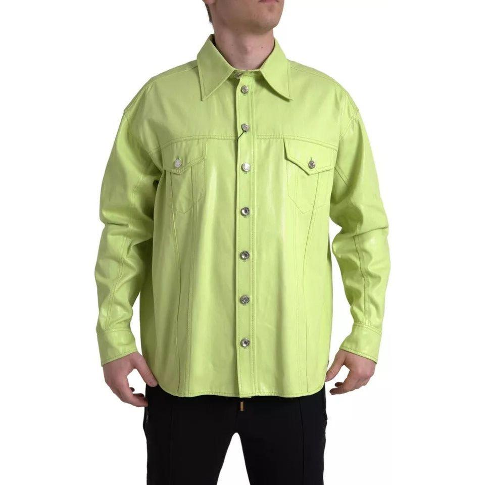 Dolce & Gabbana Green Cotton Collared Casual Button Down Shirt Dolce & Gabbana Dark Khaki