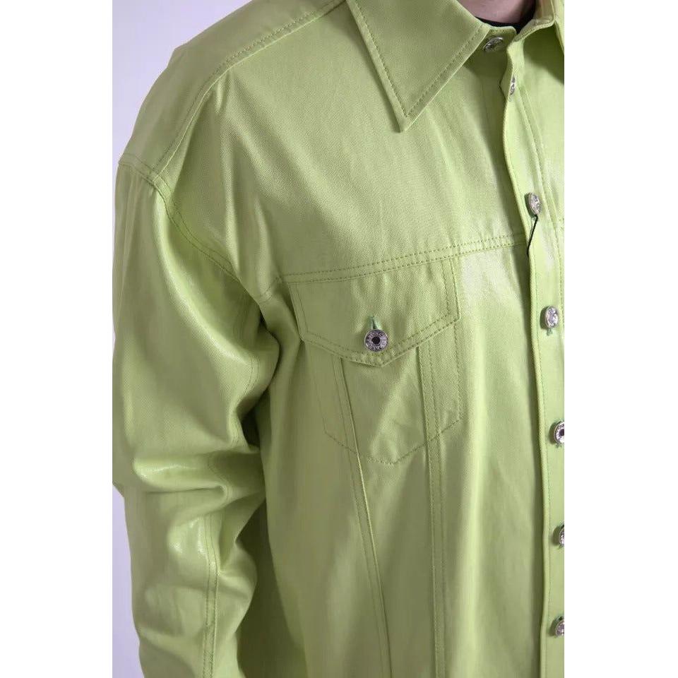 Dolce & Gabbana Green Cotton Collared Casual Button Down Shirt Dolce & Gabbana Dark Sea Green