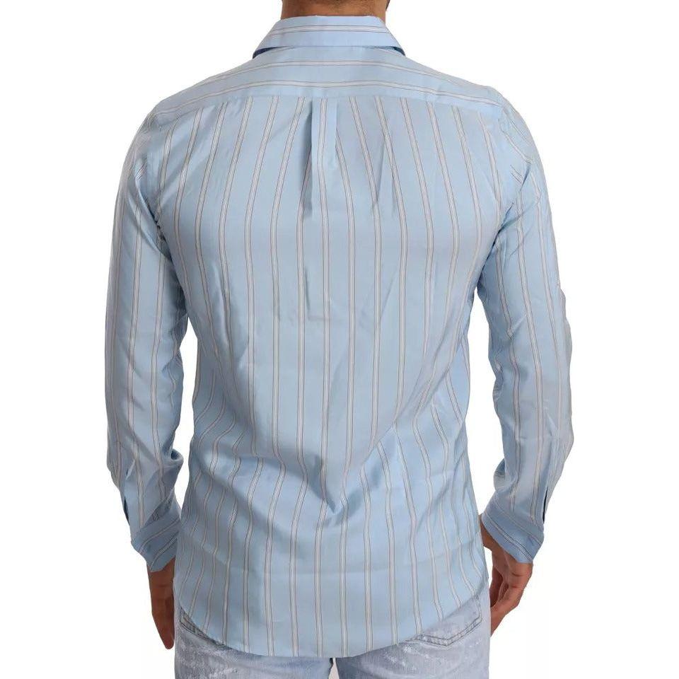 Dolce & Gabbana Blue Striped Silk Formal Dress MARTINI Shirt Dolce & Gabbana Gray