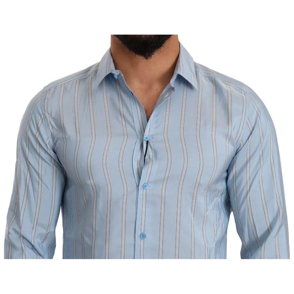 Dolce & Gabbana Blue Striped Silk Formal Dress MARTINI Shirt Dolce & Gabbana Dark Gray