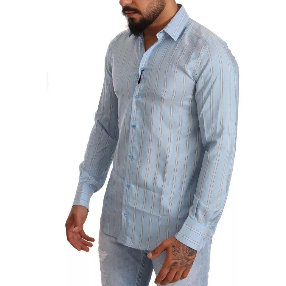 Dolce & Gabbana Blue Striped Silk Formal Dress MARTINI Shirt Dolce & Gabbana Dark Gray