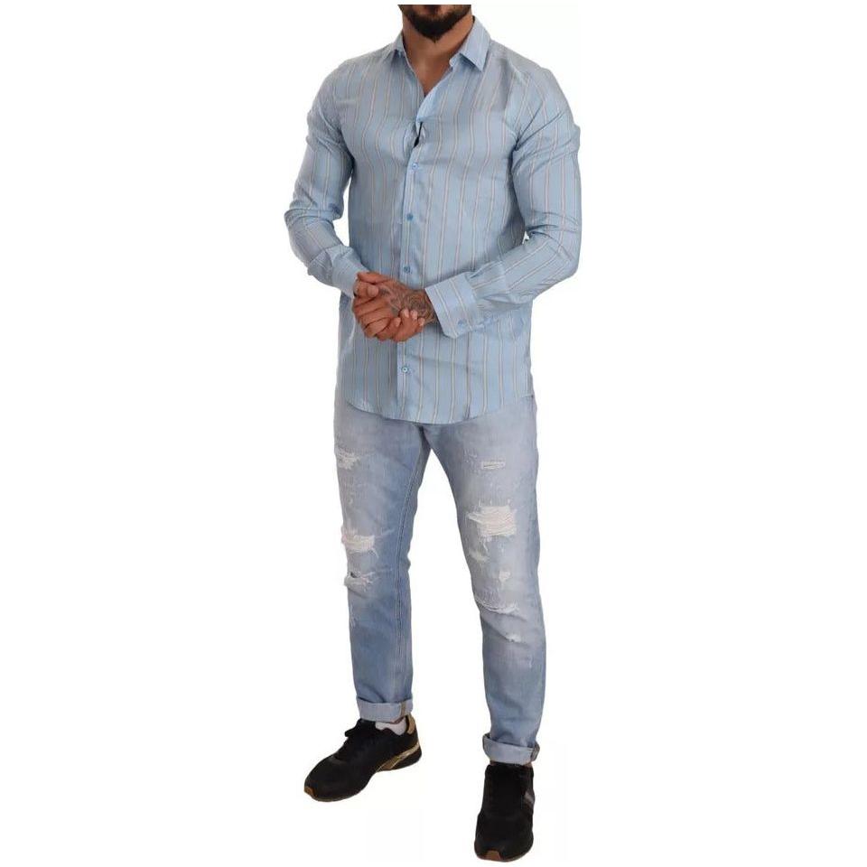 Dolce & Gabbana Blue Striped Silk Formal Dress MARTINI Shirt Dolce & Gabbana Light Slate Gray