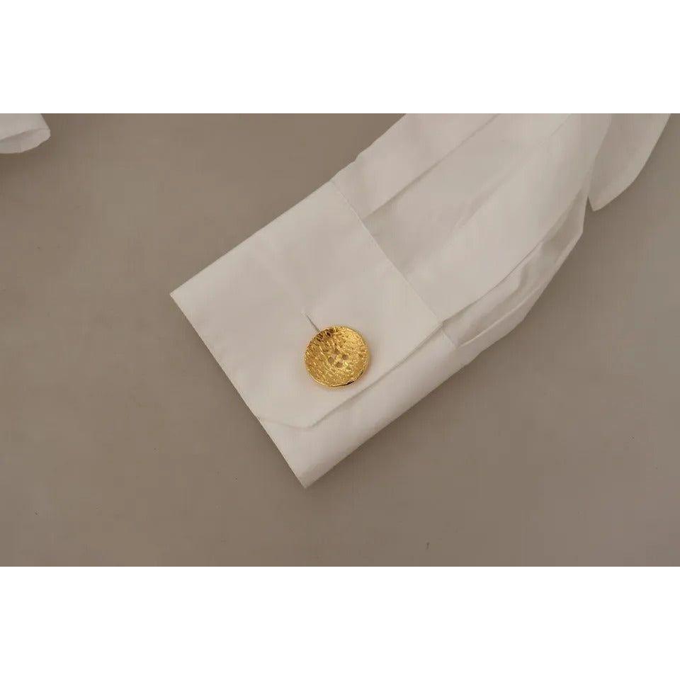 Dolce & Gabbana White Cotton Collared Long Sleeves Formal Shirt Top Dolce & Gabbana Slate Gray