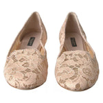 Dolce & Gabbana Beige Floral Lace Loafers Flats Shoes Dolce & Gabbana Rosy Brown