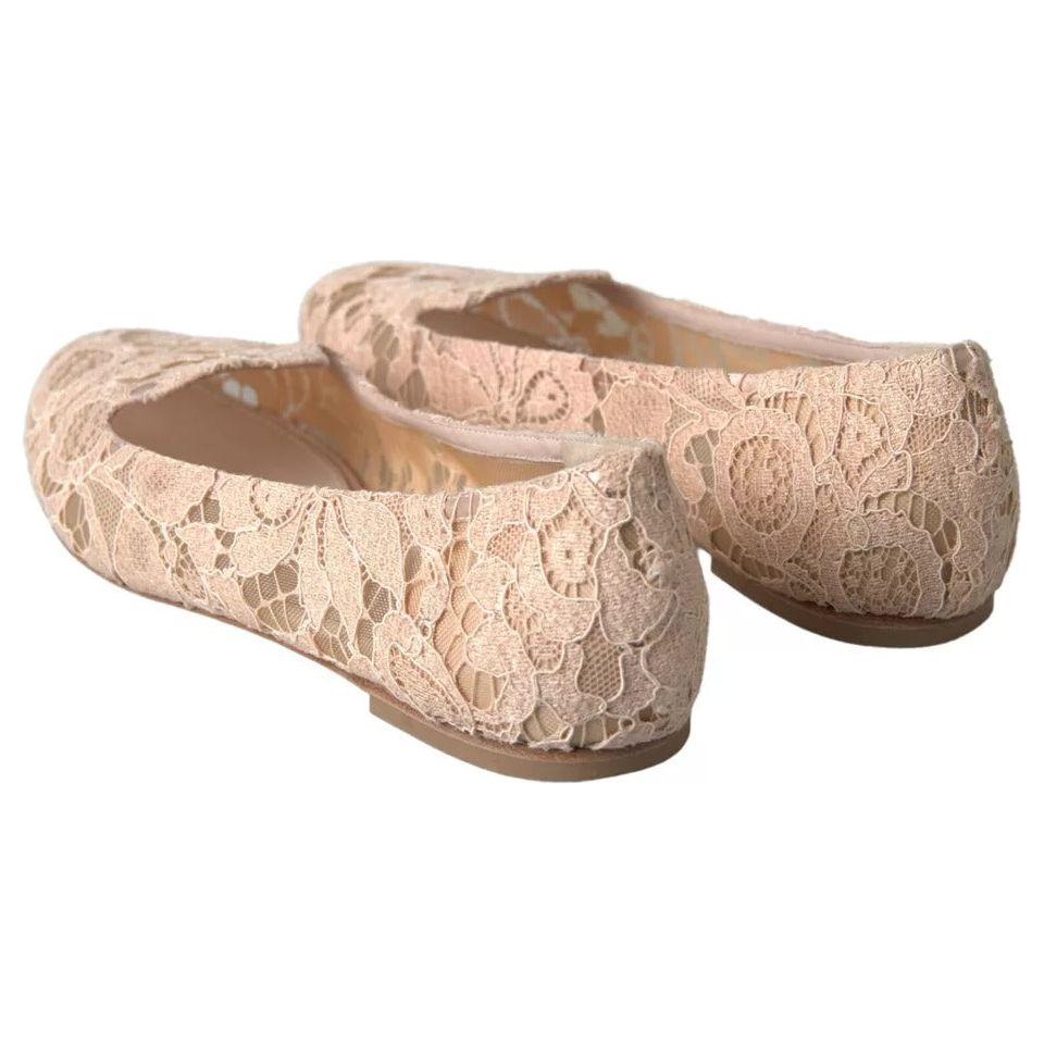 Dolce & Gabbana Beige Floral Lace Loafers Flats Shoes Dolce & Gabbana Tan