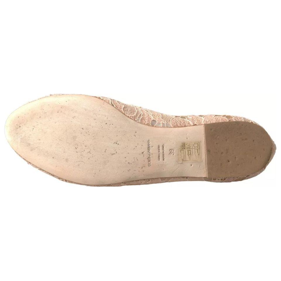 Dolce & Gabbana Beige Floral Lace Loafers Flats Shoes Dolce & Gabbana Tan