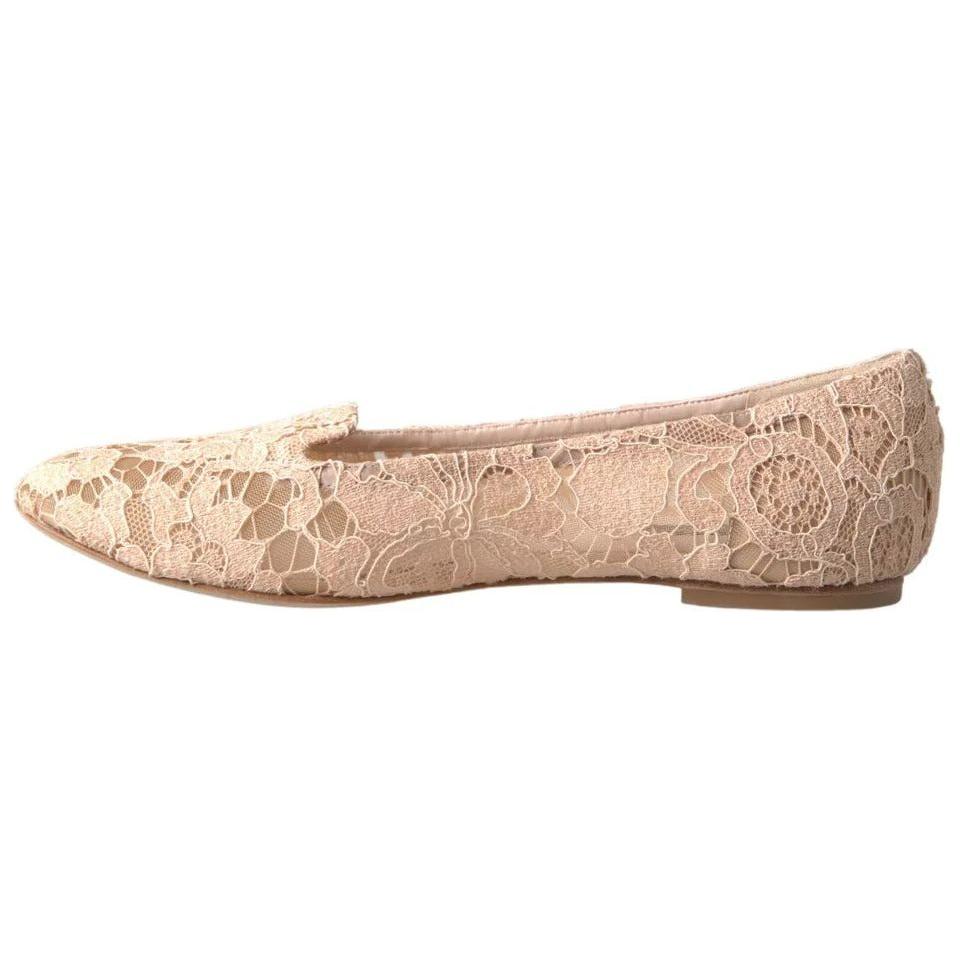Dolce & Gabbana Beige Floral Lace Loafers Flats Shoes Dolce & Gabbana Tan
