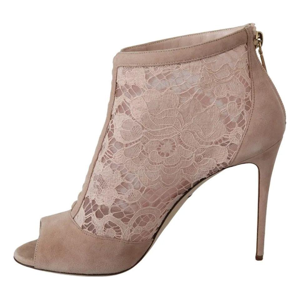 Dolce & Gabbana Beige Lace Suede Peep Toe Ankle Boots Shoes Dolce & Gabbana Rosy Brown