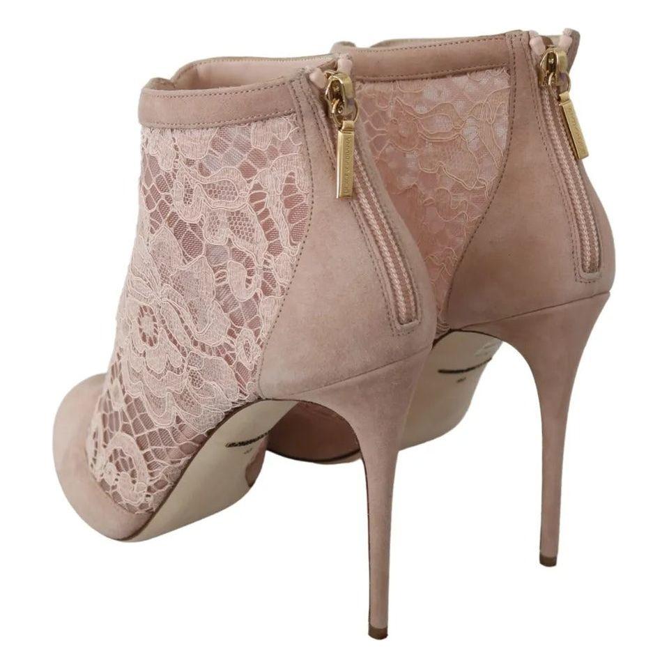 Dolce & Gabbana Beige Lace Suede Peep Toe Ankle Boots Shoes Dolce & Gabbana Rosy Brown