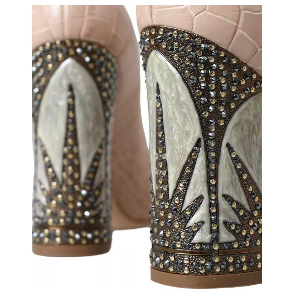 Dolce & Gabbana Beige Leather Mary Janes Embellished Shoes Dolce & Gabbana Dim Gray
