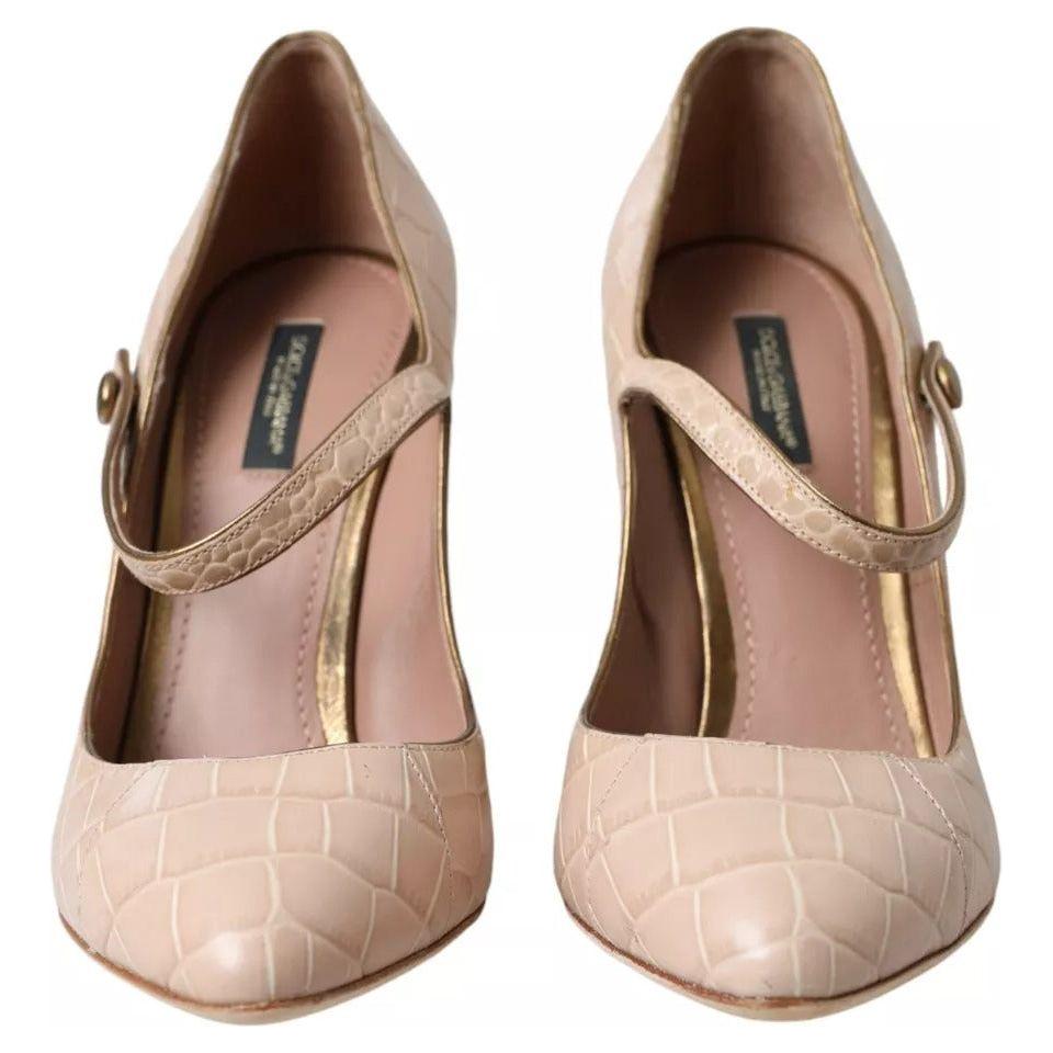 Dolce & Gabbana Beige Leather Mary Janes Embellished Shoes Dolce & Gabbana Rosy Brown