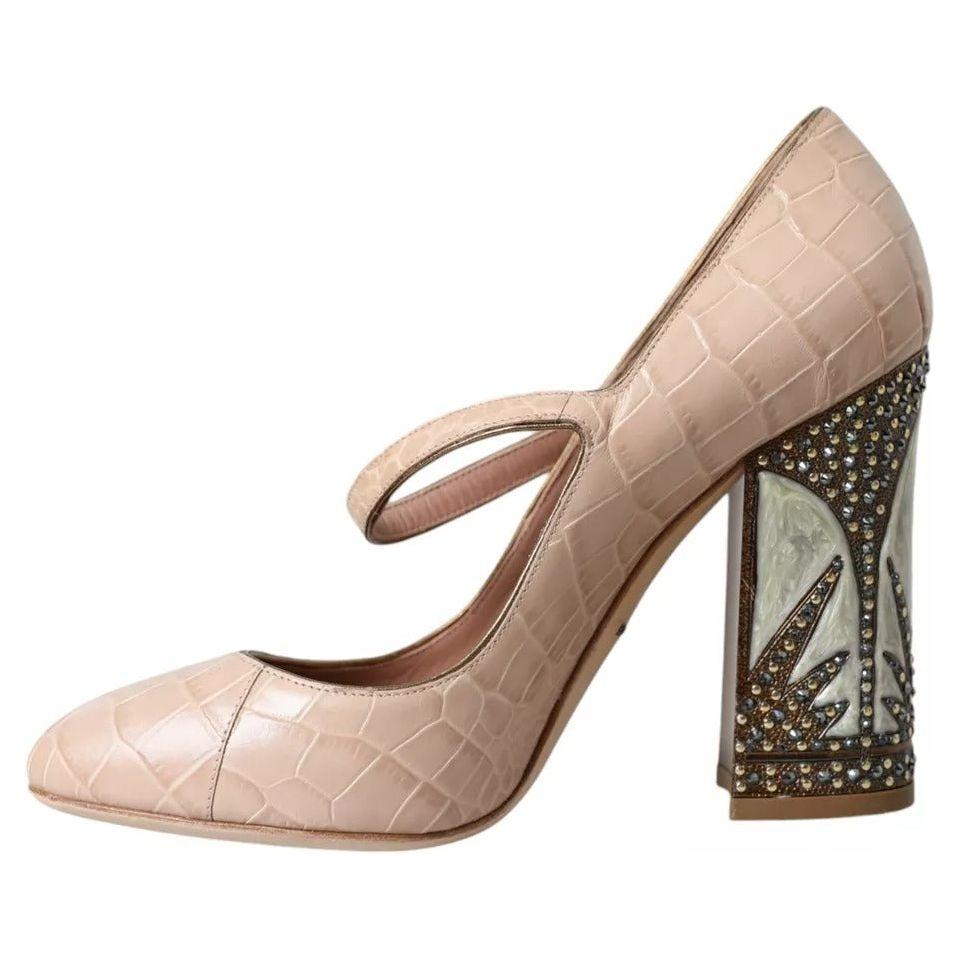 Dolce & Gabbana Beige Leather Mary Janes Embellished Shoes Dolce & Gabbana Rosy Brown